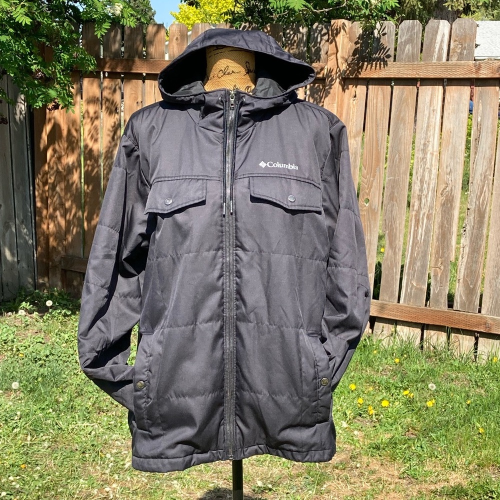 Columbia Omni-Heat Black Hooded Zip Mid Length Jacket Coat Women’s L